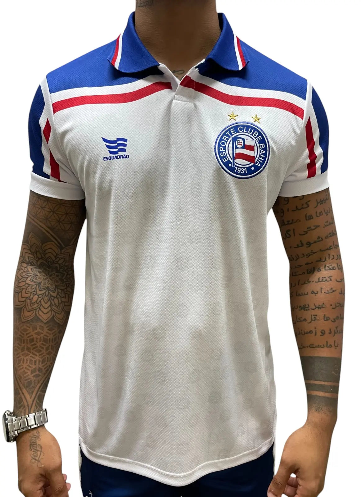 Camisa Polo Retrô 1998 Masculino Branco e Azul